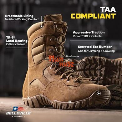 BELLEVILE берці літні американські Оригінал - Черевики Khyber TR550 Hot weather multi-terrain boot Coyote brown 40-48 розміри (7-15)